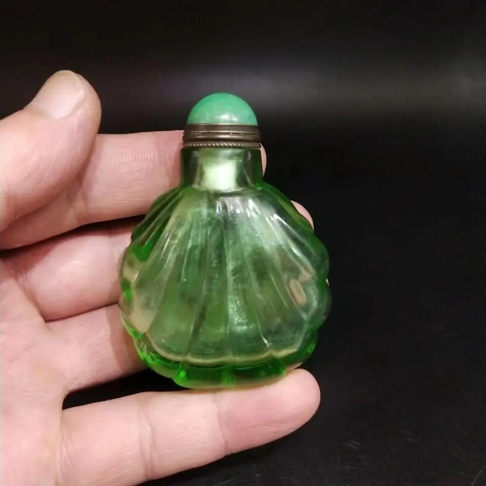 Vintage Collectible Bottles - Chinese antique green transparent glass prismatic